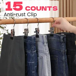 15-Pack Stainless Steel Clips with Hooks, Heavy-Duty Round Snap Clamps for Socks and Clothes, Ideal for Laundry, Travel, Outdoor Use