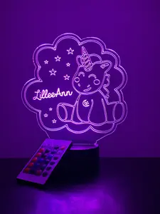 Personalized Cute Unicorn Stuffy Cloud Night Light Birthday Gifts For Toddlers, kids, Baby, Christmas Present, Bedroom Decor, FREE Personalization, 16 Color Options with remote, Laser Engraved in USA
