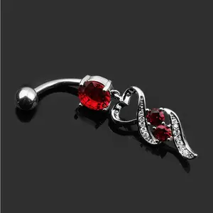 14G Stainless Steel A+ Cubic Zirconia Navel/Belly Button Dangle Piercing