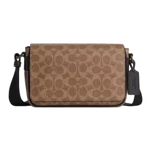COACH Jack21 Small Flap Crossbody Bag for Women – Coated Canvas and Faux Leather in Brown and Black