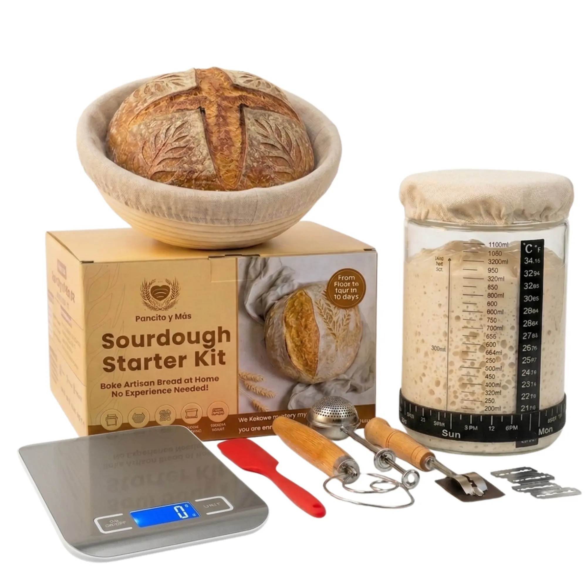 Kit de Masa Madre / Sourdough Starter Kit | Free Bilingual App, Scale + 10-Day Guide