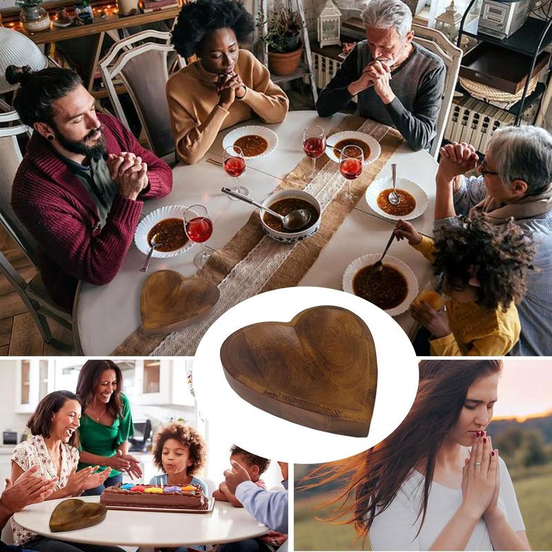 Christian Gifts for Women - Wooden Heart Prayer Bowls Dough Bowl Plates Decor for Table Centerpieces Home Party Wedding Décor with 24 Cards, Canvas Bag, Cross Necklace Mothers Day Gifts Religious Handcrafted vintage