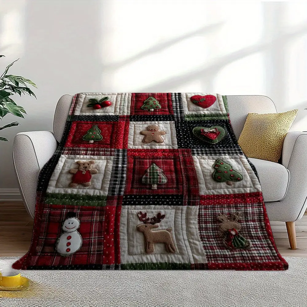 1pc Cozy Christmas Quilt Joy Printed Throw Blanket - Soft And Warm Throw for Couch, Sofa, Bed, Office, And Travel - Perfect Gift for All-Season Use