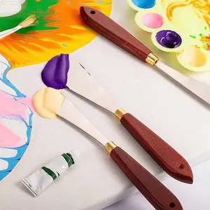 Palette Knife Set, Stainless Steel Painting Knife, Mixing Scraper, Oil Painting Accessories, Wood Handle, 2 Pieces, Art Supplies