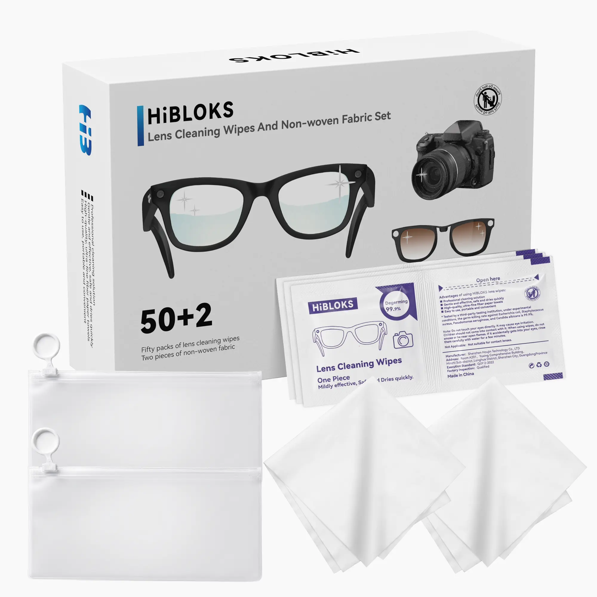 Hibloks alcohol free disposable wipes  lens cleaning wipes eyeglass cleaning wipes screen cleaner wipes camera lens wipes VR headset cleaning wipes