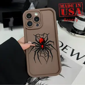 Phone Case for iPhone 15 16 14 Pro Max 13 12 11 XR XS Plus E  Fashionable Spider Pattern Shockproof Silicone TPU Bumper Drop Protection Cover Smartphone Casing