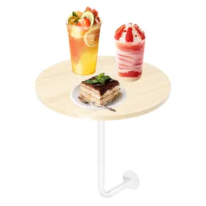 Log Color White Wall Mounted Round Table 33lbs Capacity Floating Shelf Desk for Coffee Shop Milk Tea Store Balcony Bar Small Space