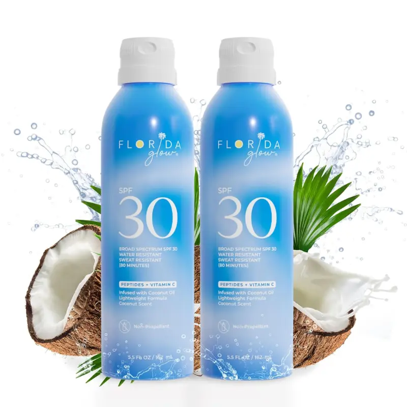 Florida Glow SPF 30 Sunscreen Spray - Broad Spectrum Water Resistant with  Coconut Oil  for Skincare benefits,  Oxybenzone and Octinoxate Free - 2pack