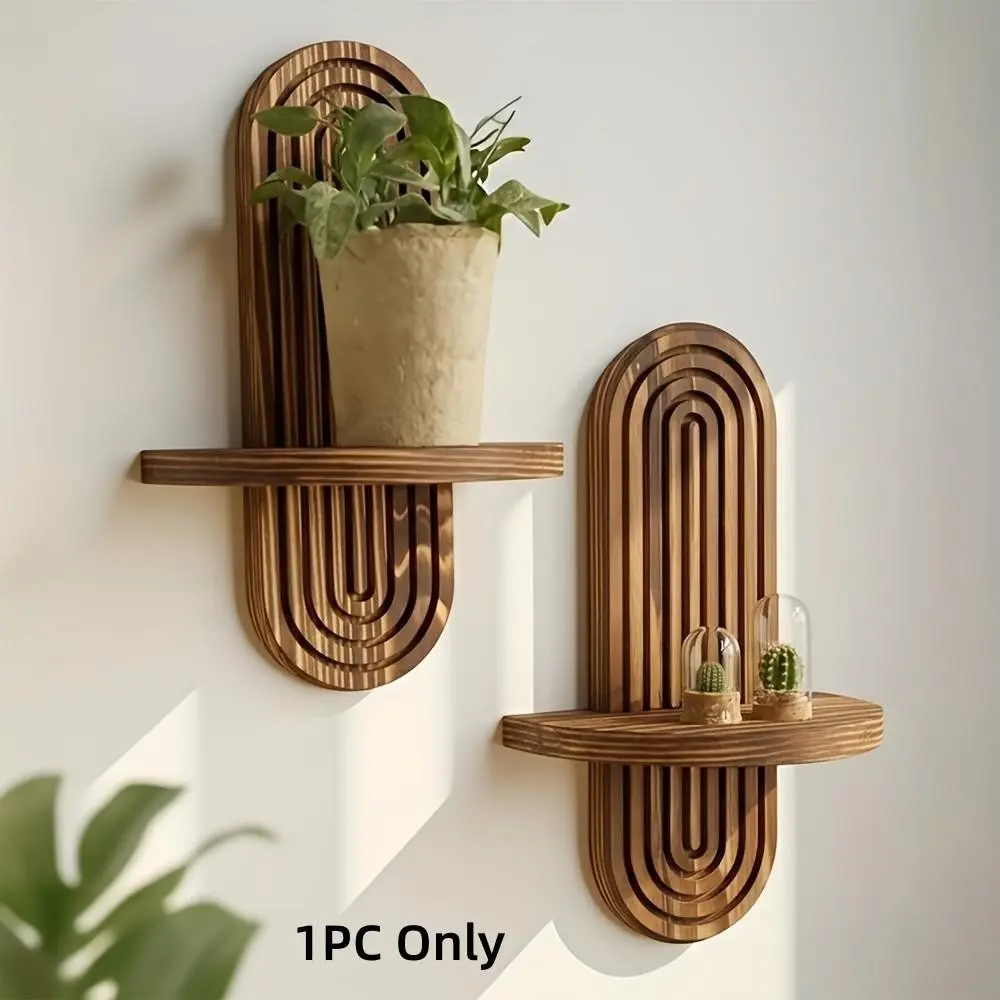 Rattan Woven Wall Shelf – Solid Wood Entryway Display Shelf, Small Plant Stand, Background Wall Decor, Home Atmosphere Decoration, Highly Practical, Wall Mount Design, Mounted Shelf, Decoration Items