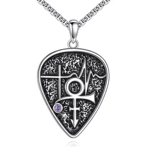 Guitar Pick Necklace Sterling Silver Prince Symbol Pendant Necklace Prince Symbol Jewelry Gifts for Women Men