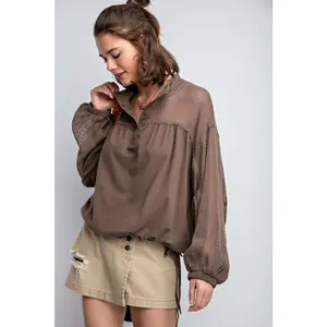 Ariah Fishnet & Cotton Jersey Mix Top