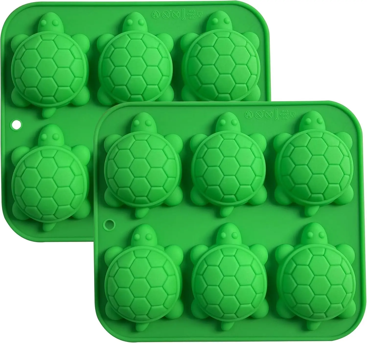 Silicone Turtle Molds for Candy Making, Chocolate Sheet Ice Cube Tray 6-Cavity Design, 2-Pack, Green