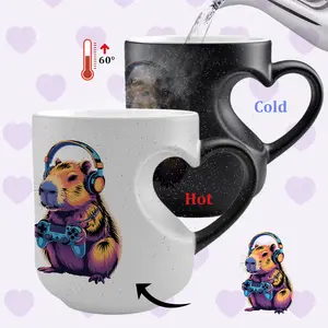 Capybara & Game Console-Themed 11oz Color Changing Mug - Retro Gaming Design with Controllers, Color-Changing Starry Night Ceramic Mug, Hand Wash Only, Reusable, Perfect for Coffee, Tea, or as a Thoughtful Gift for Game Lovers, Drinkware