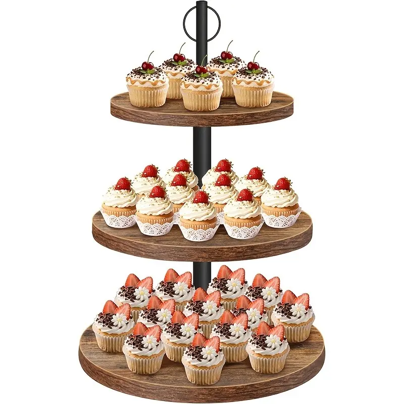 1pc Multi-Layered Rustic Wood 3-Tier Cupcake Display Rack, 1-Piece Country Style Cake Stand, Festive Dessert Table Decoration for Weddings, Baby Showers, Watch Parties