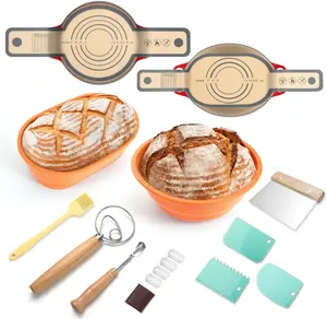 Banneton Bread Proofing Basket Set - 10 Inch Oval & 9 Inch Round Silicone Baskets, Foldable & Easy to Clean, Ideal for Sourdough Bread Making Bakeware Utensils