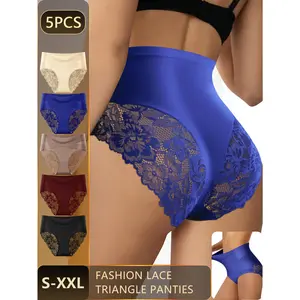 QUASTI Women's 5PCS Seamless High Waisted Sexy Briefs, No Show Elasticity Stretchy Lace Trim Breathable Panties for Women, Fashion Comfortable Hip Lifting Underwear Mix Colors, S-XXL summerwins