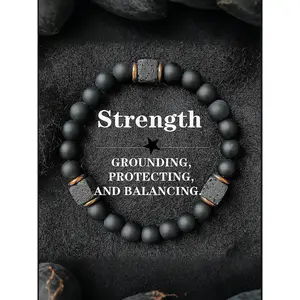 Agate Obsidian Hand Chain, 8mm Root Chakra Stone, Matte Finish Men's Energy Jewelry, Boost Confidence & Stability, High Quality Bracelet