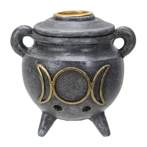 Triple Moon Cauldron Backflow Incense Burner – Lunar-Themed Cascading Smoke Decor