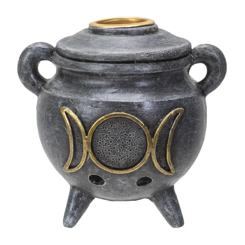 Triple Moon Cauldron Backflow Incense Burner – Lunar-Themed Cascading Smoke Decor
