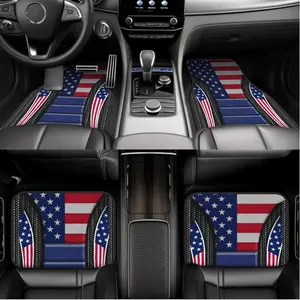 2D Flat 4pcs Vintage American Flag Car Floor Mats Set - Absorbent, Non-Slip & Washable - Fit for Honda, Trucks, SUVs - Stylish Interior Protection - Premium Polyester for All Seasons - Perfect Gift for Men & Women