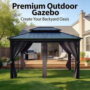 LH-Sturdy weather-resistant tent, High-quality Hardtop Gazebo for Patio and Garden – Double Metal Roof, Mosquito Netting, Elegant & Durable, Heavy-Duty Aluminum Pavilion, All-Weather Outdoor Canopy for party , patio, garden, deck, or backyard.