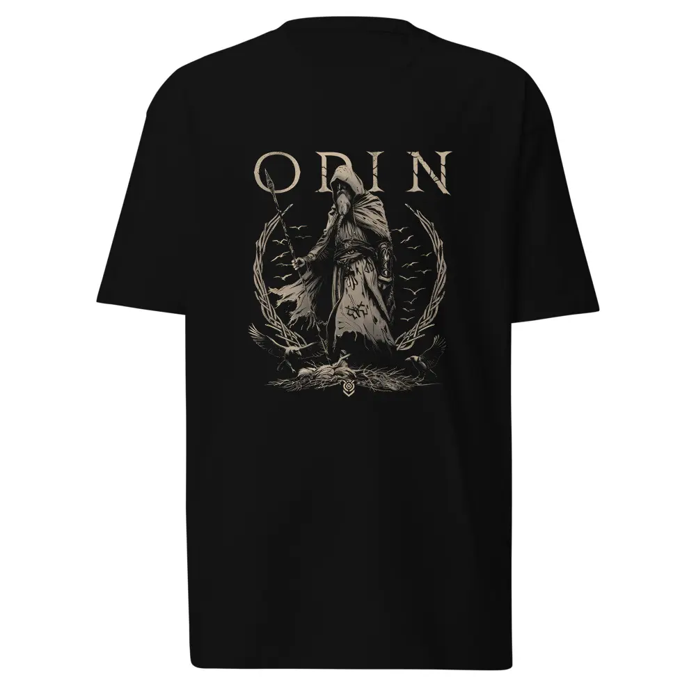Viking Norse Odin Gungnir Heavyweight T-Shirt - Structured Fitted Short Sleeve Crew Neck Cotton Tee for Men Casual Summer Wear Soft Classy Top Streetwear