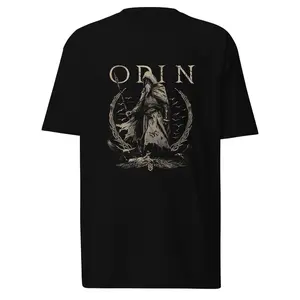 Viking Norse Odin Gungnir Heavyweight T-Shirt - Structured Fitted Short Sleeve Crew Neck Cotton Tee for Men Casual Summer Wear Soft Classy Top Streetwear
