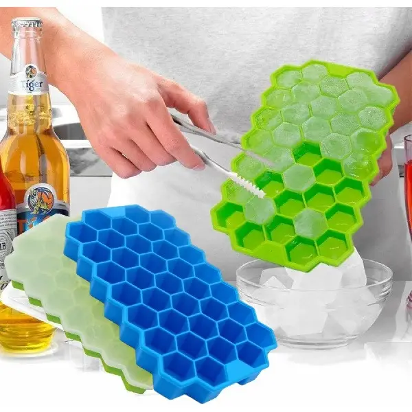 1PCS  Honeycomb Silicone Ice Cube Tray with Cover, Easy Pop Out Hexagon Ice Molds