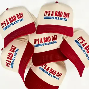 Funny “It‘s ’Bad Day to Be a Hot Dog” Trucker Hat – 4th of July Patriotic Hat for Men Women, Vintage Snapback Baseball Cap, Funny Meme Gift, Father’s Day Gift, Summer USA Party Hat Adjustable