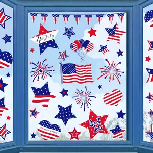 9 Sheets 4th of July Decorations Patriotic Window Clings July Fourth Window Decals for Home School Office, USA Stars Hearts Fireworks Independence Day Party Supplies 7.87 "x 11.81"