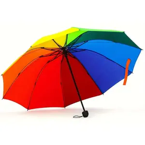 Rainbow Umbrella – Compact Windproof Rainbow Pride Umbrella with Carrying Case (Manual Foldable)