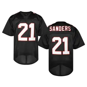 Men's Black Football jersey #21, Sanders retro jersey, V-neck, polyester, quick-drying and breathable, suitable for football enthusiasts