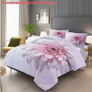 Romantic Valentine's Day Bedding Set, Large Floral Design, Modern Light Quilt Cover (1 Quilt + 1/2 Pillowcases)