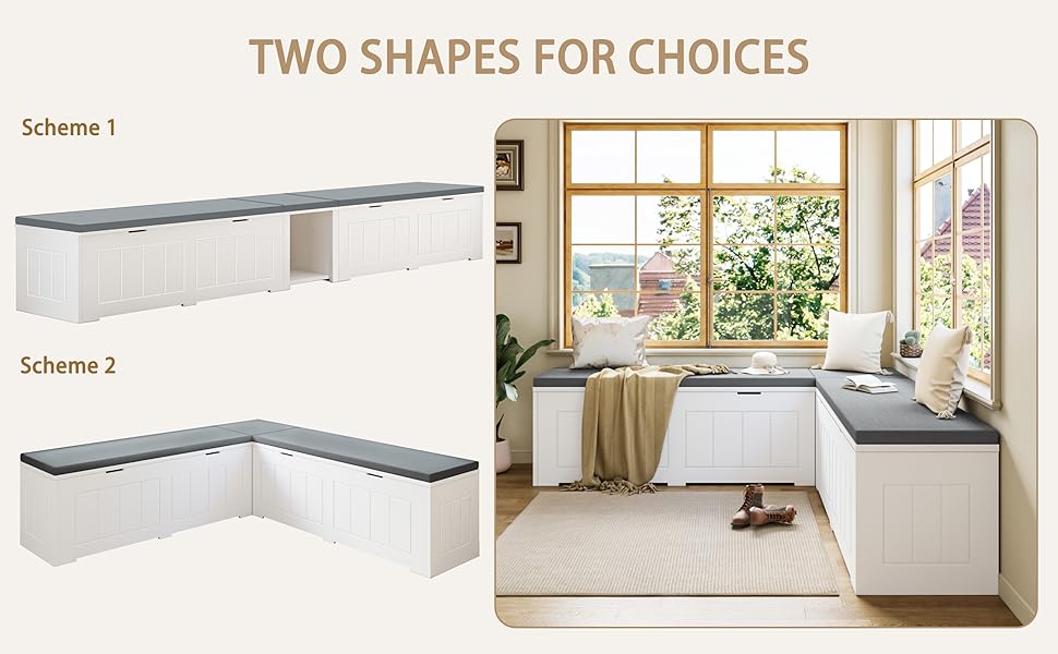 L Shaped Corner Storage Bench with Cushion, 63" Flip-Top Kitchen Banquette Nook Bench with Hidden Storage for Entryway Dining Room