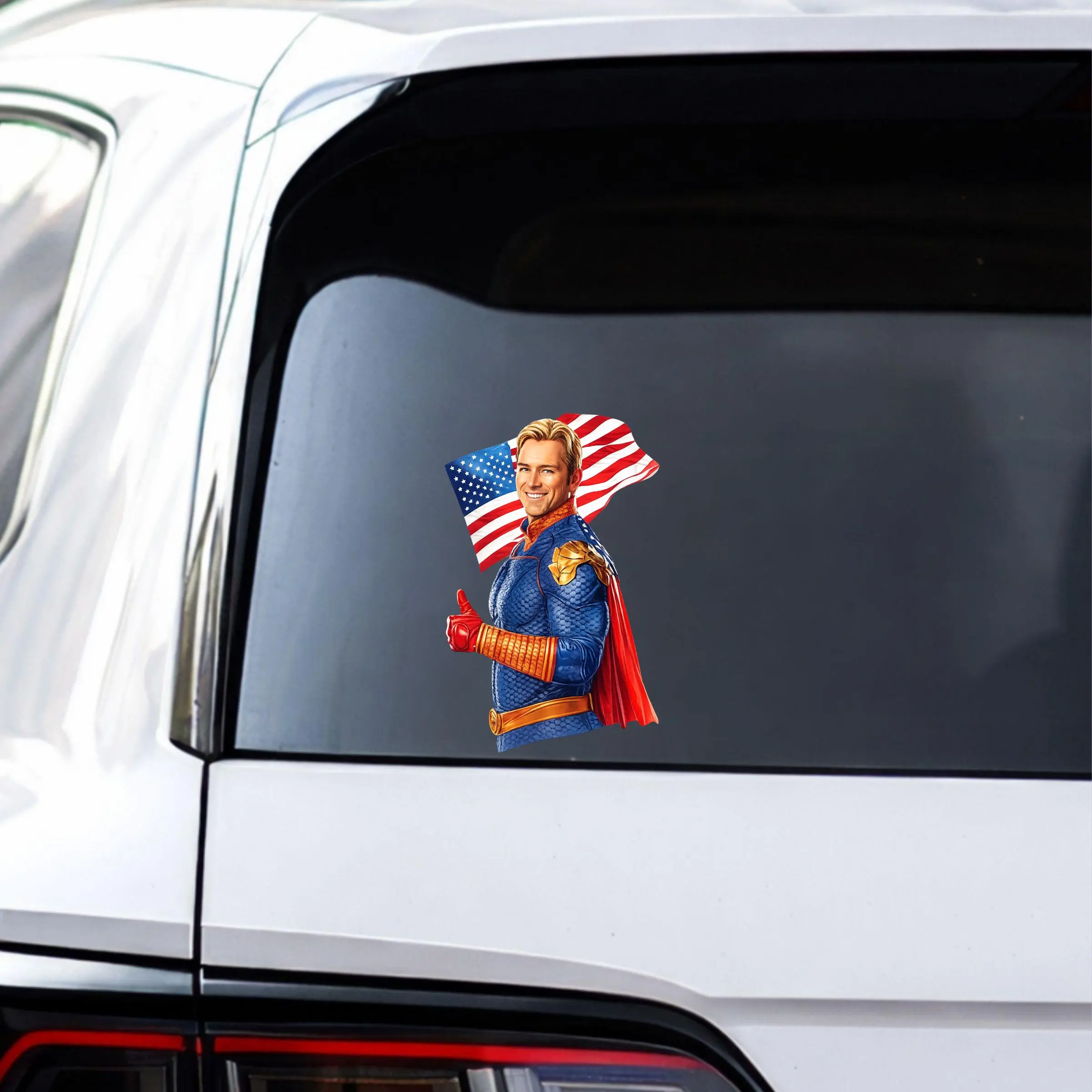 Homelander Patriotic Hero Sticker, American Flag Superhero Decal, Funny Vinyl Gift For Laptop Car Bottle
