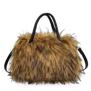 VIVIY Inspired Ultra-Soft Luxury Faux Fur Tote Bag Chic Shoulder Handbag for Fashion-Forward Women with Elegant Brown Faux Fur