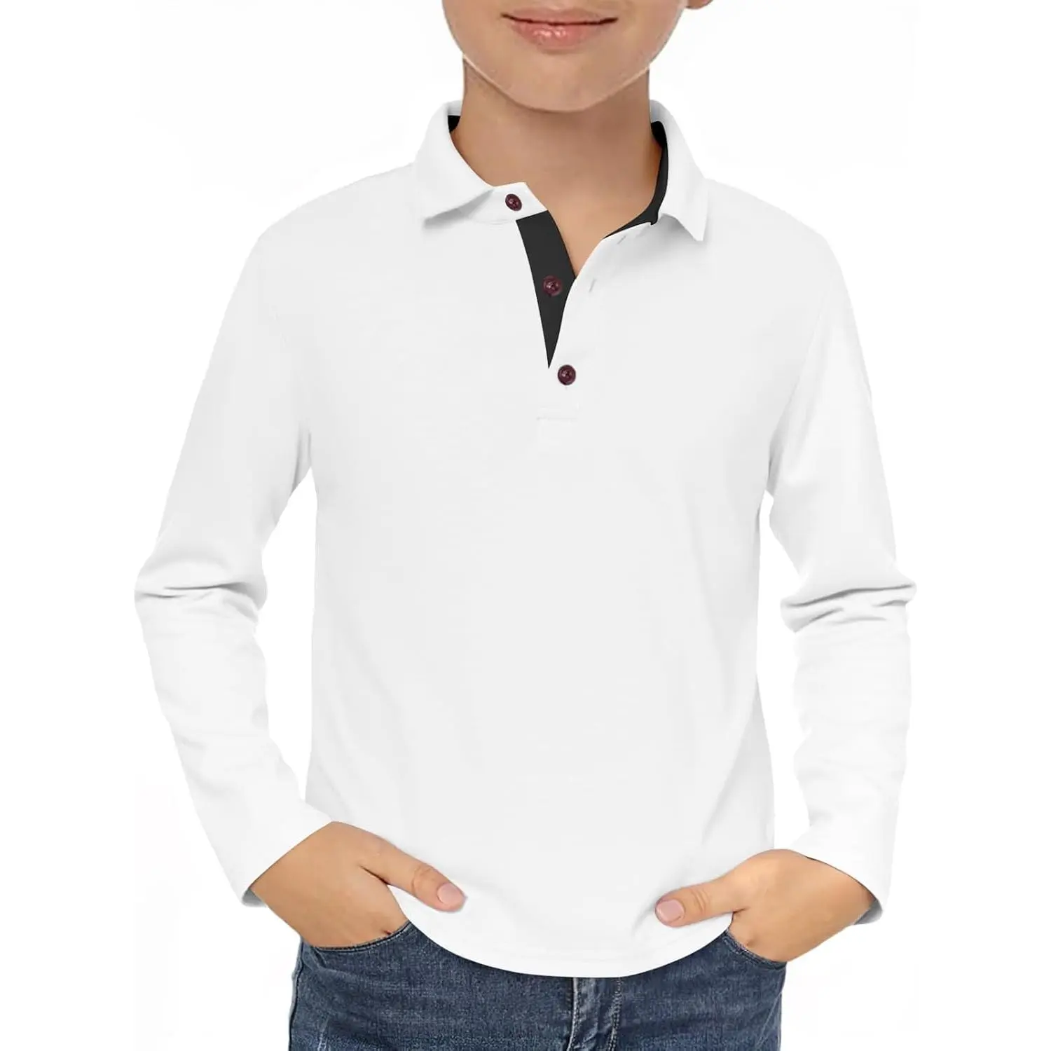 Boys Long Sleeve Polo Shirt Collared School Uniform Shirt 5-14Y | Button Down Shirt,Golf Shirts