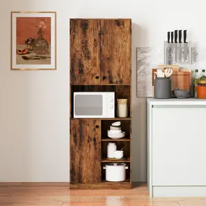 COSTWAY - Kitchen Pantry Storage Cabinet with Microwave Stand and Open Shelves-Rustic Brown