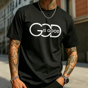 Men’s “God Is Good” Christian minimalist graphic T-shirt, inspirational faith quote short-sleeve tee, casual religious top for everyday wear, church events, and everyday outfits