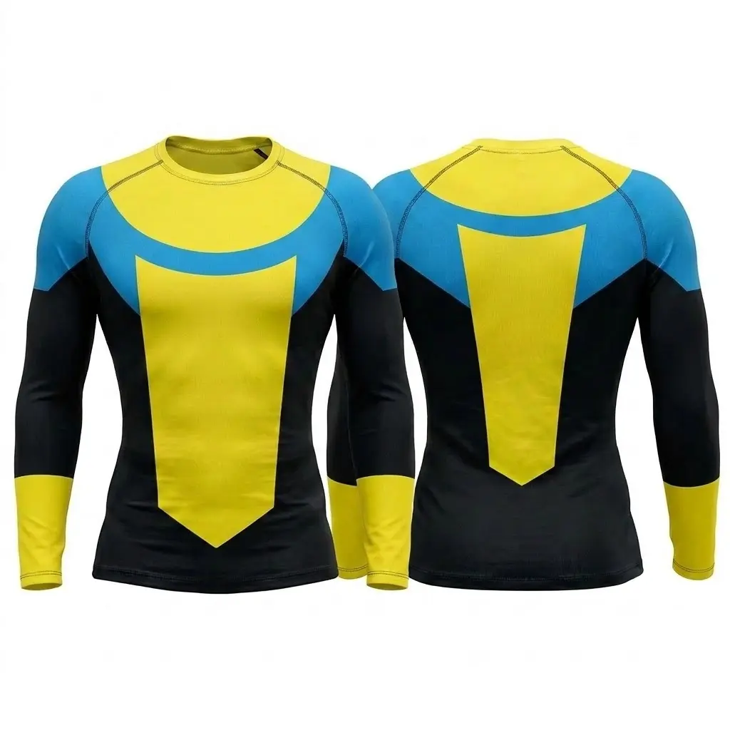 Men Long Sleeve Compression Shirt, 3D Printed Geometric Athletic Gym Top, Quick Dry Workout Rashguard, Bodybuilding Muscle Base Layer, Fitness Running Sports Shirt