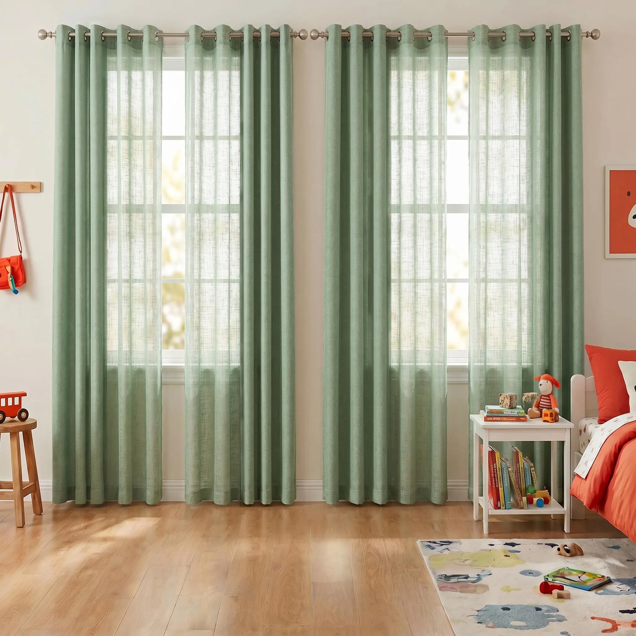 8 Pcs Grommet Top Curtain Set (34x95 in) - 4 2-Tone Cationic Panels & 4 Bamboo Gauze Yarn Panels, Mixed Texture Curtain for Windows, Home Decoration curtains for bedroom L18 L12