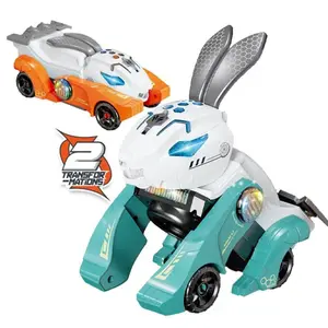 Electric Transforming Rabbit LED Car Transform Car Toy Automatic Bunny Transformer Toy Car with Light and Music for Toddlers