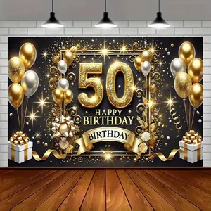 50th Birthday Party Banner, Decorative Banner, Large Size, Polyester Material, Multifunctional Celebration Background, Birthday Backdrop, and Theme