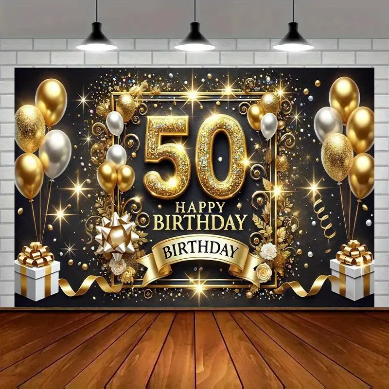 50th Birthday Party Banner, Decorative Banner, Party Decorations, Large Size, Polyester Material, Multifunctional Celebration Background, Birthday Backdrop, and Theme