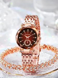 Women's Waterproof Quartz Watch, Stainless Steel Analog Dial, Blue Mineral Glass Face, All-Seasons Wear, Buckle Closure, Fashionable Waterproof Watch, Stainless Steel Wristwatch