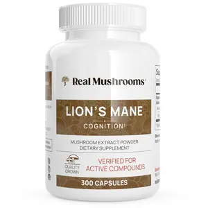 Real Mushrooms Lion’s Mane Capsules - Organic Lions Mane Mushroom Extract for Cognitive Function & Immune Support - Brain Supplements for Memory and Focus - Vegan Mushroom Supplement, 120 Caps