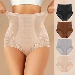Morelect 4 Pcs Women's Breathable Everyday Mid High Waist Underwear, Lace Honeycomb Patchwork, Invisible Edge Binding Soft Waist, Lightweight Briefs for Spring Summer, Comfort Fit