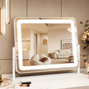 19-Inch Round LED Bathroom Mirror with Lights – Dimmable 3-Color, 360° Rotatable, Smart Touch Vanity Mirror, Aluminum Alloy Frame for Makeup or Wall Mount, Black