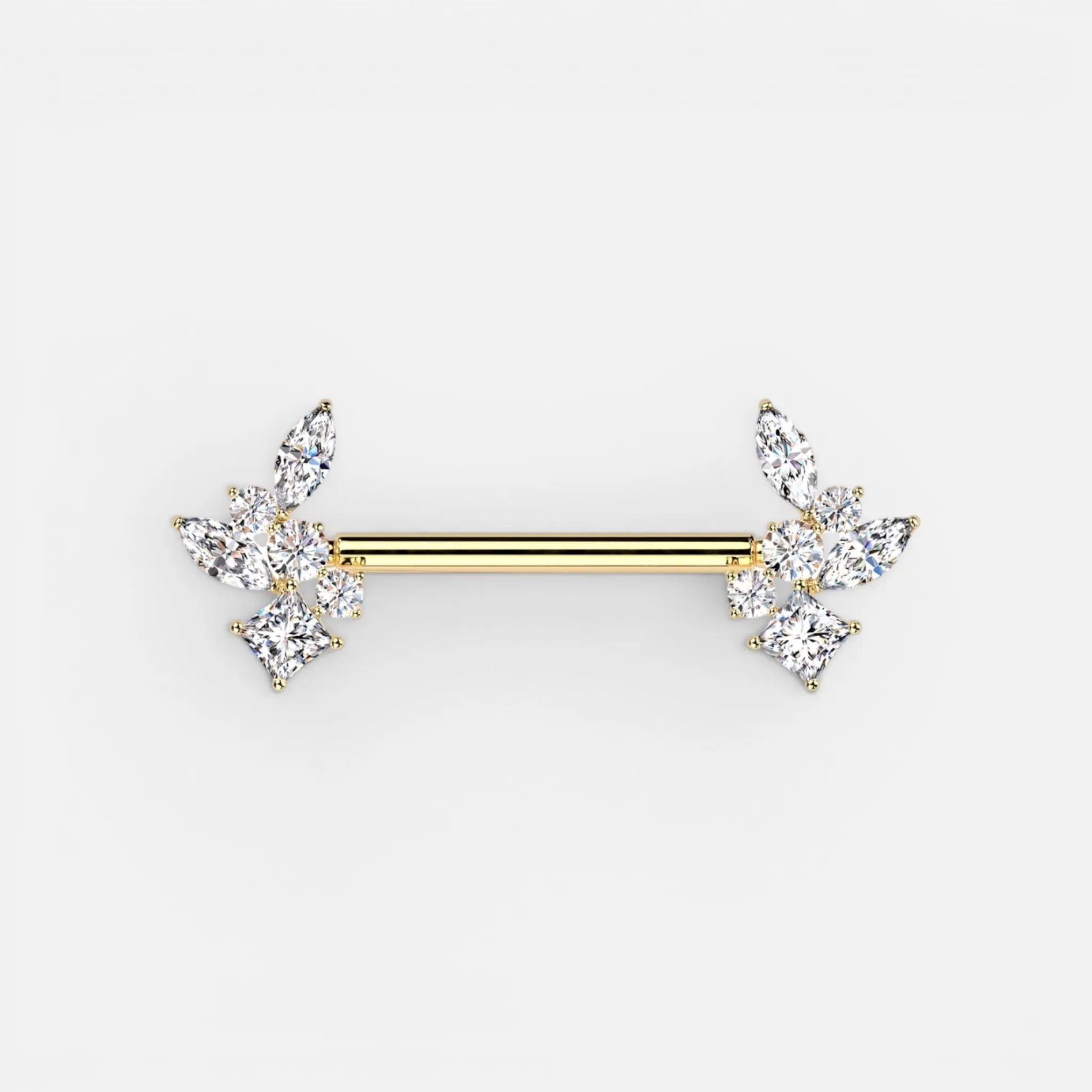 Unisex 14G Seamless Cz Cluster Design Threadless Nipple Barbell, Bling Effect, Nickel-Free Body Jewelry, Mixed-Cut Czs, Unisex Fit, Clustered Gems, Cubic Zirconia, Hypoallergenic