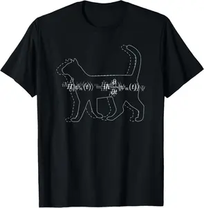 Women's 100% Cotton Round Neck Short-Sleeve Breathable Casual T-Shirt, Quantum Physics Themed with Schrodinger's Cat & Wave Equation Design